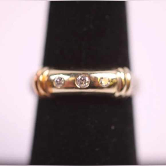 David Yurman Metro Two-Tone Diamond Ring 14K Gold 925 Sterling Cable Band (R719) - Picture 2 of 7